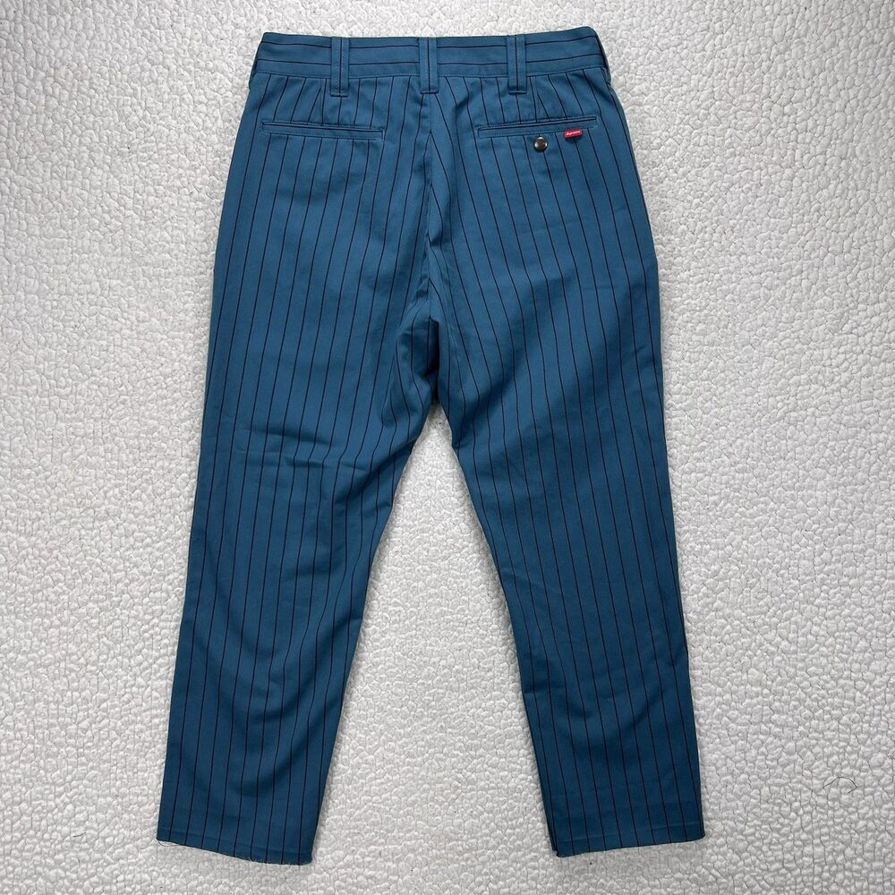 Supreme Striped Chino Work Pants Men's 30x26 Teal‎ Raw Hem  Cropped Streetwear - Picture 3 of 13